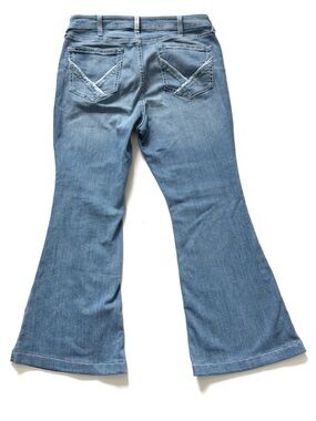 Ariat High Rise Flare Jeans Womens 32 SHORT Embroidered Light Wash Western Annie